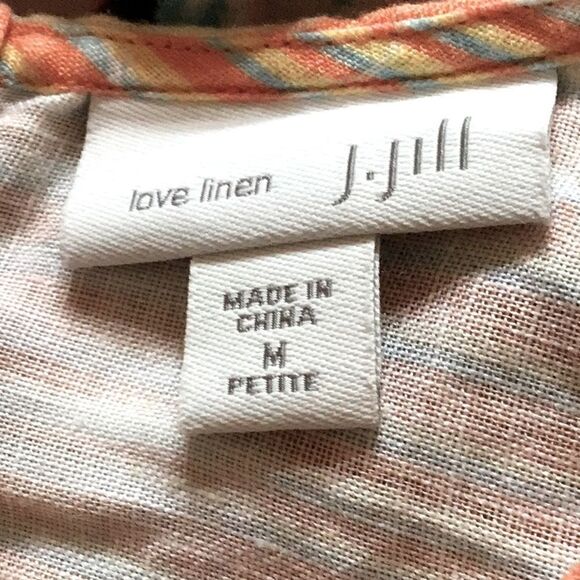 J. Jill Love Linen Multicolored Striped Floral Linen Popover Blouse - Picture 13 of 15